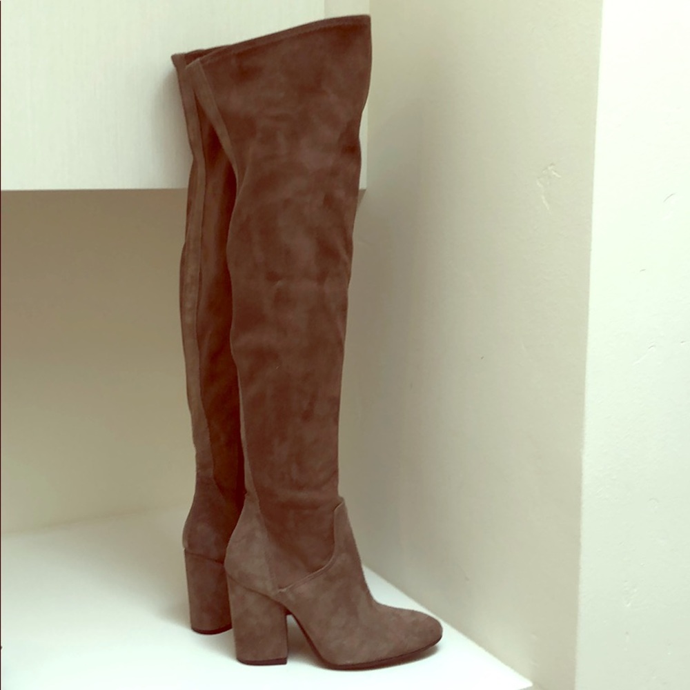 Taupe thigh high boots never worn, 3.5 inch high